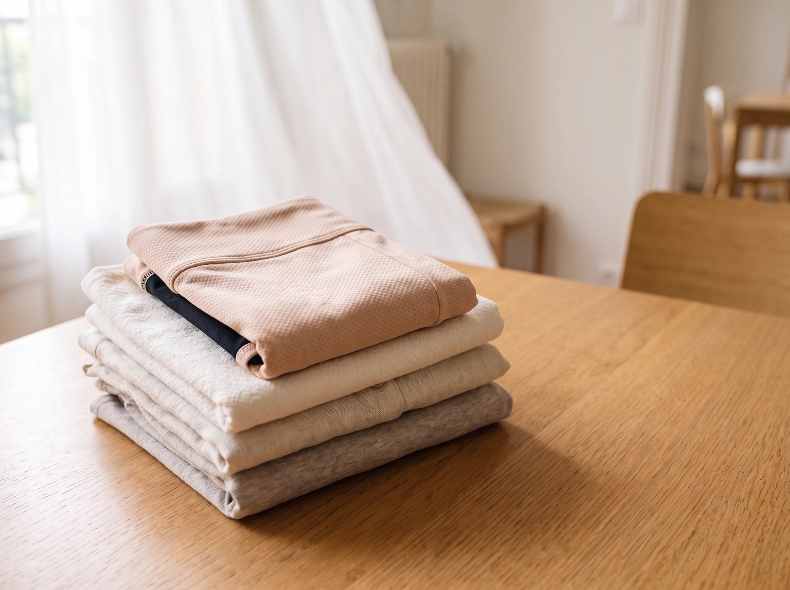 Culotte propre pliée sur une pile de linge propre