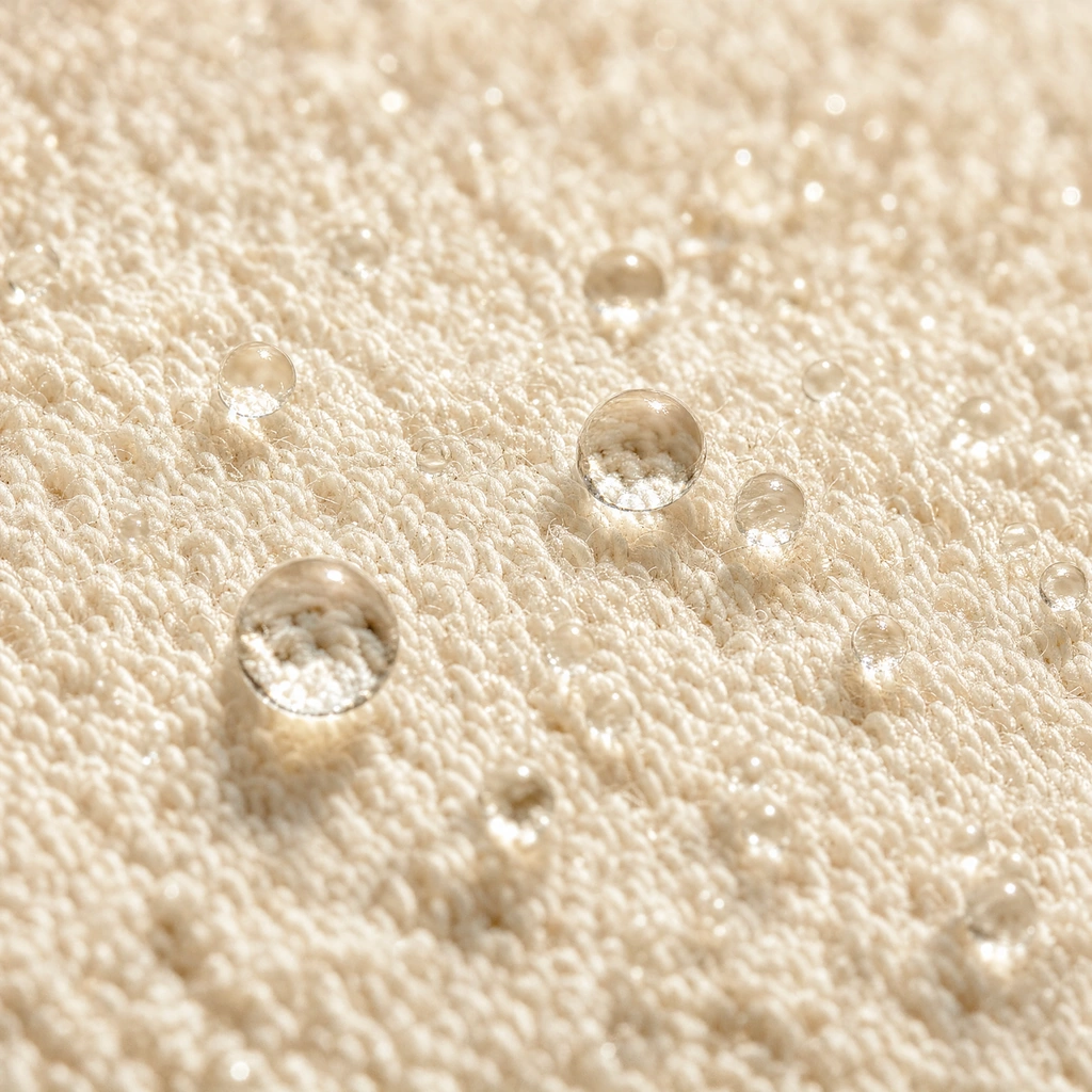 Gouttes perlant sur la couche au contact de la peau